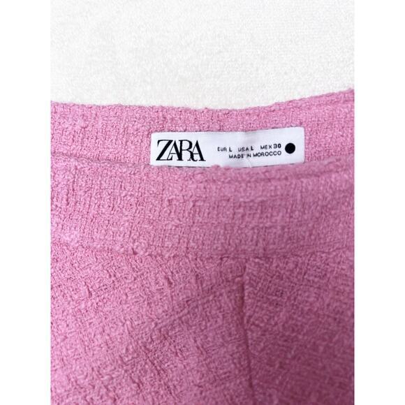 ZARA Barbie Pink Maxi Textured Flared Hem Tweed Skirt Blogger‎ Fav Size L - Picture 7 of 9